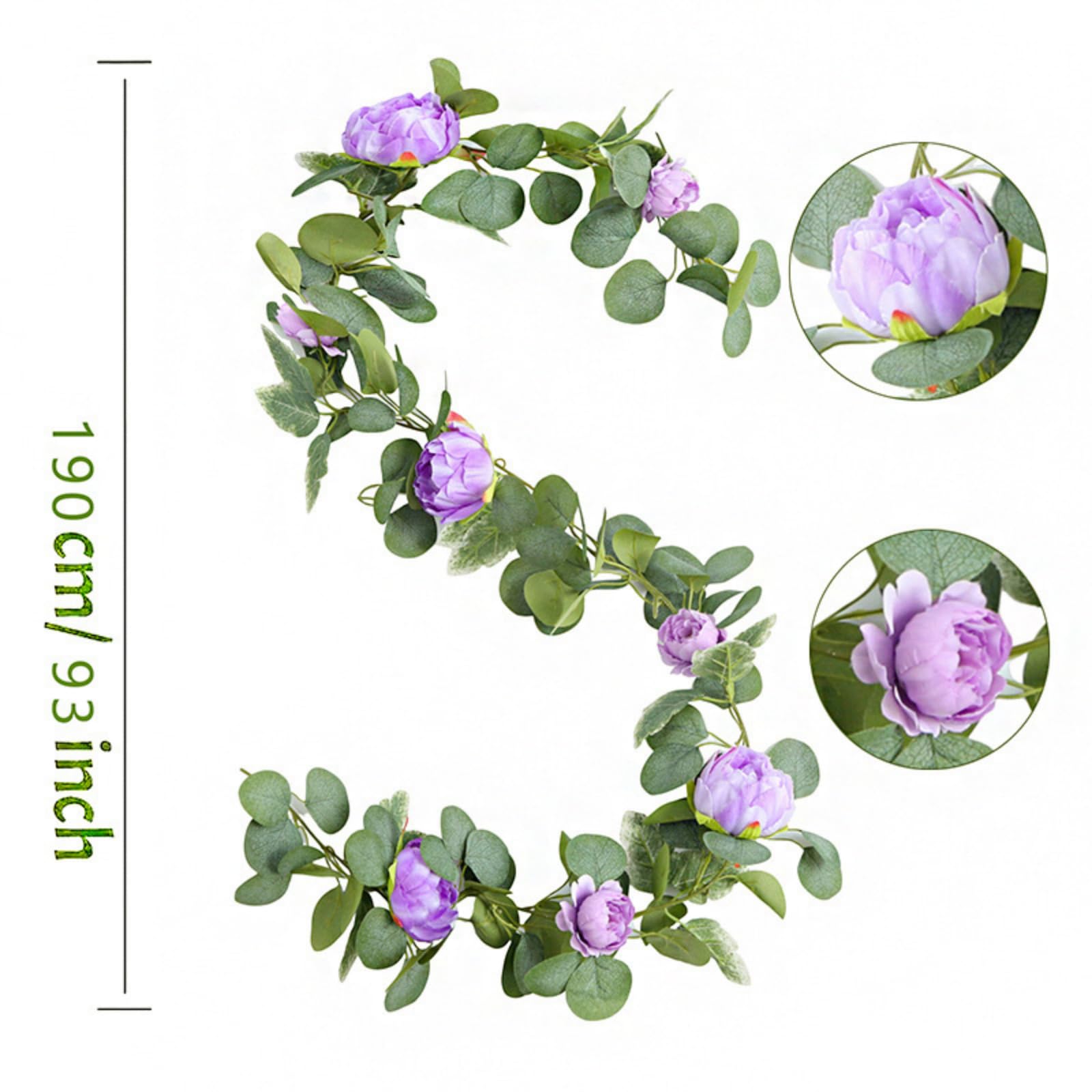Eukalyptus Seiden Rosen Pfingstrosen Girlande Deko, Blumengirlande Eukalyptus Girlande Vintage Gefälschte Blume Pfingstrose Für Klimaanlage Decke Wohnzimmer Hochzeit Feste (Weiß,3 Stück)