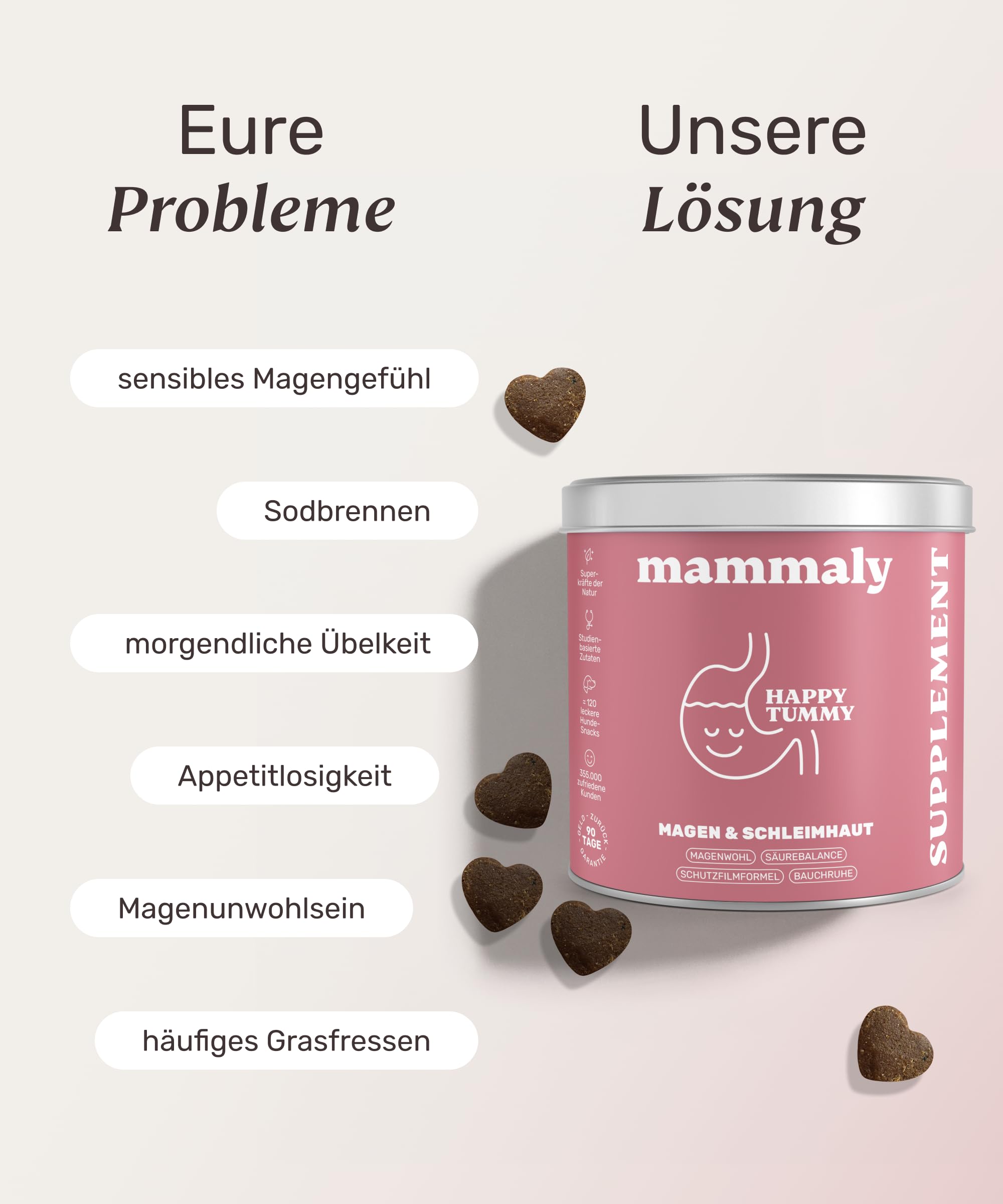 11-in-1 Gras und Kotfresser Drops Hund - Happy Tummy 120 Snacks (350g) von mammaly - Gegen Kot und Grasfressen für Hunde - Unterstützt bei Sodbrennen den Magen & Darm - Mit Ulmenrinde, Probiotika, ...