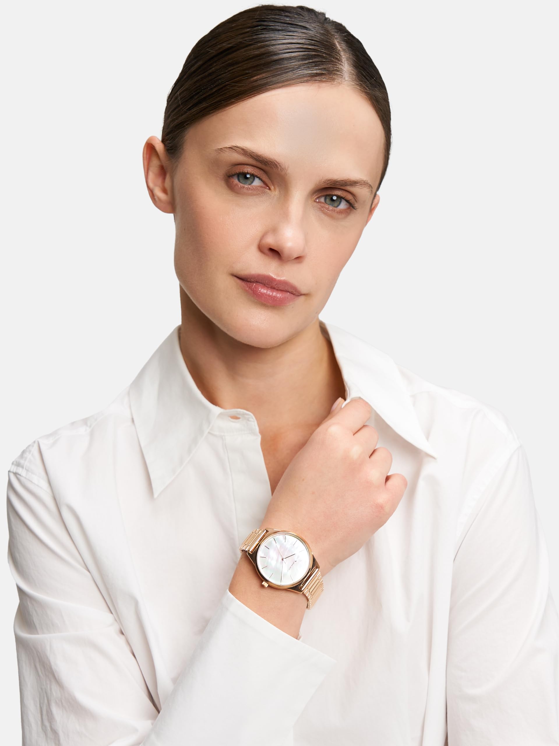 Tamaris Reloj de Mujer - Grande, Deportiva-Elegante Reloj de Pulsera 38mm, Band de Acero Inoxidable, Zirkoniasteine, MOP/Perlmutt, Plata, Rold, Oro Rosa, 3 ATM Wasserdicht