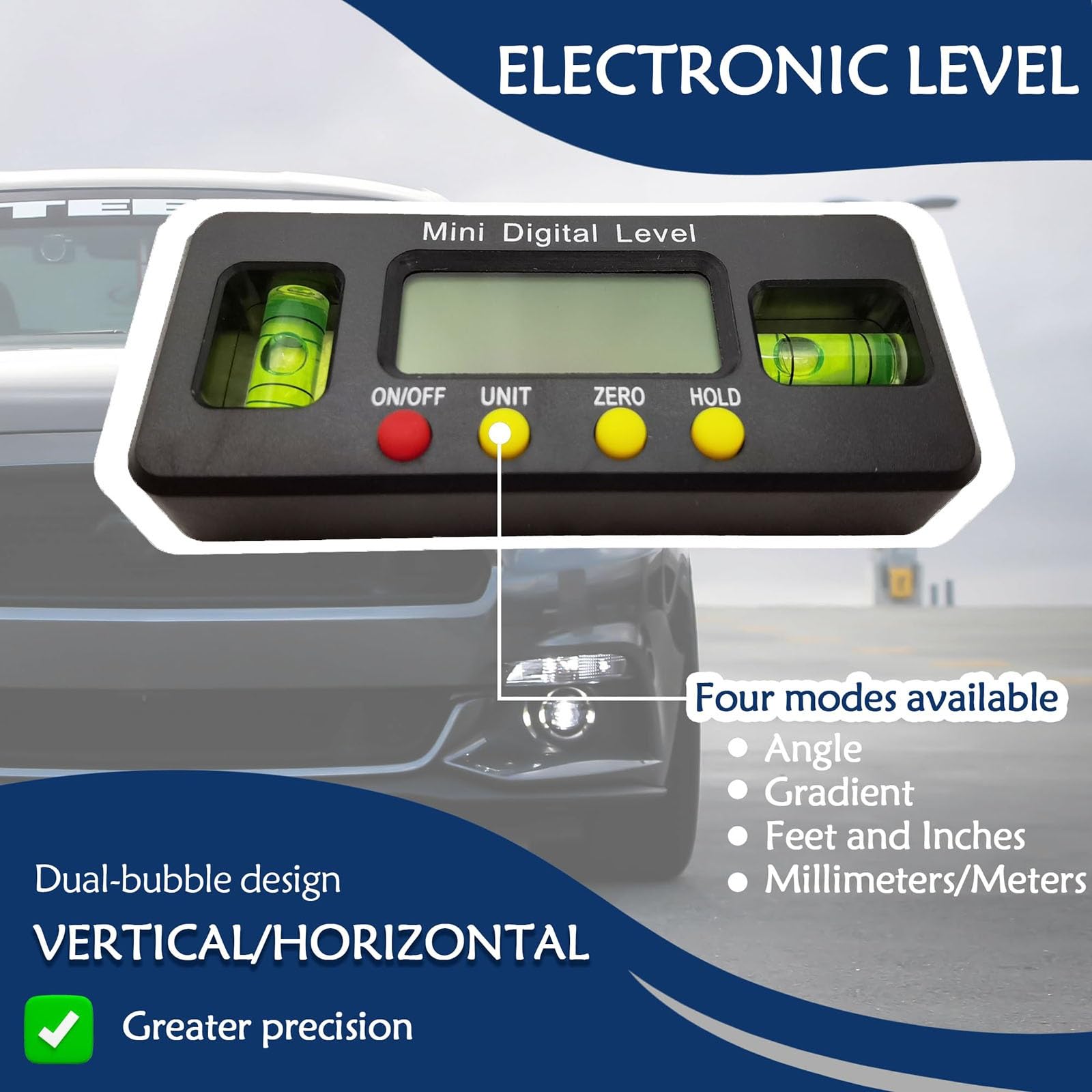 Strumento Di Allineamento Del Volante Dell'auto, Allineatore Di Livellamento Digitale Per Il Posizionamento Delle Quattro Ruote, Indicatore Elettronico Con Staffa Regolabile Da 19-37 Cm E Schermo