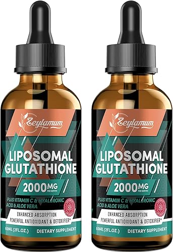 Glutatión liposomal, absorción mejorada, suplemento líquido de glutatión con vitamina C, ácido hialurónico, L-glutatión (GSH), antioxidante sin OMG