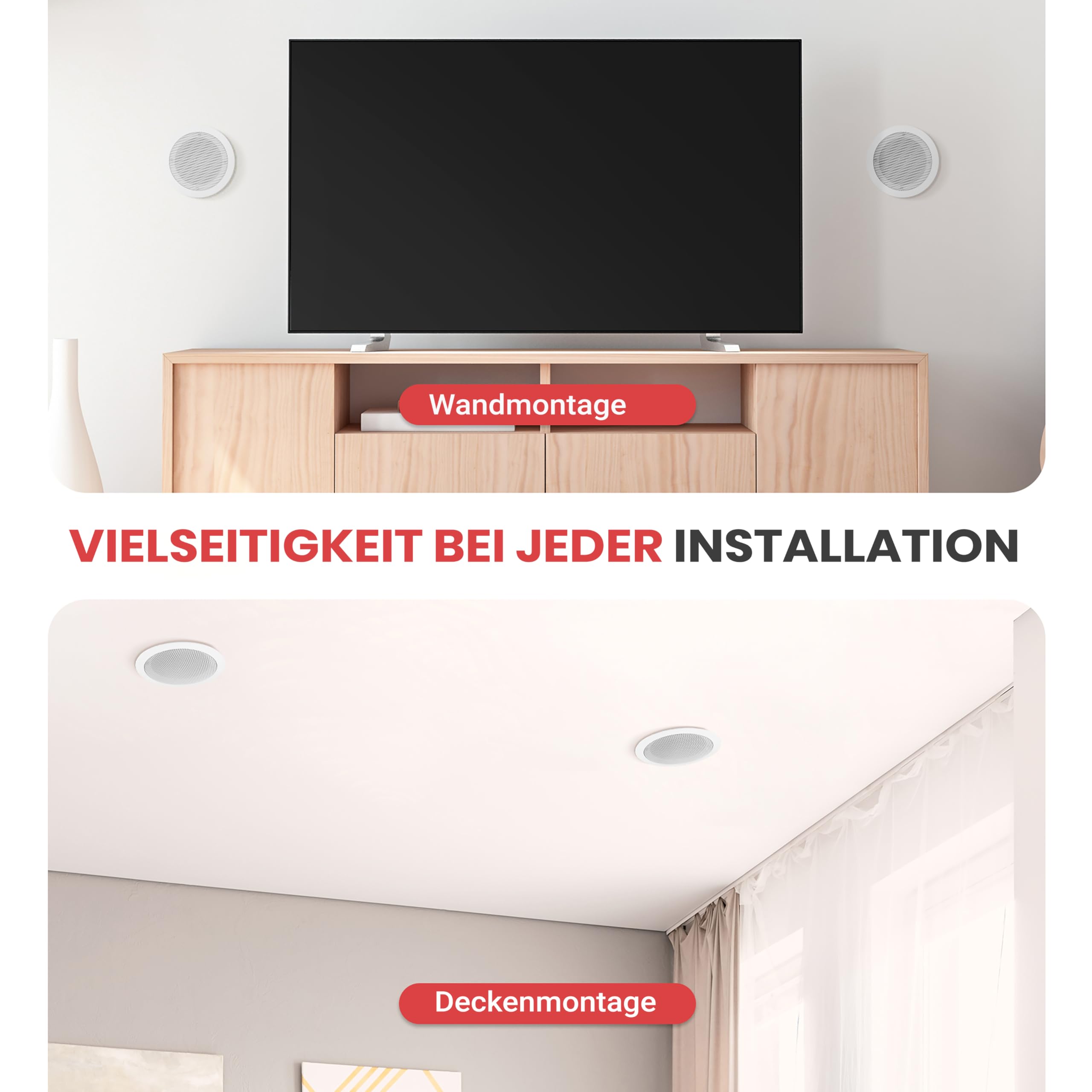 Pyle 20 cm Passiv Deckenlautsprecher Paar – 2-Wege Einbaulautsprecher für AV-Receiver & Verstärker, 8 Ohm Ceiling Speaker für Heimkino, Multiroom, Büro & Hintergrundmusik, Weiß