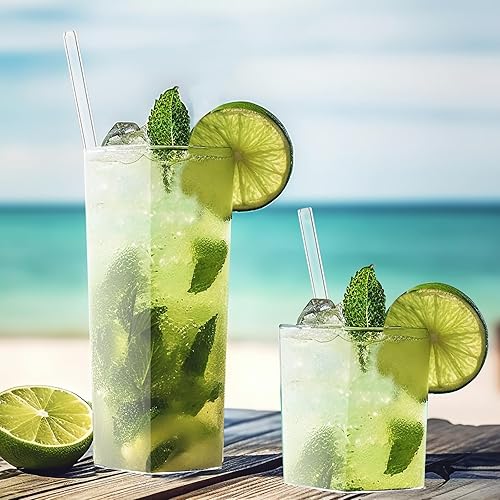 Miniatura 2 de Mifoci Juego de 20 vasos cuadrados de vidrio de 8 onzas y 13 onzas, vasos cuadrados transparentes de alta bola moderna, vasos mezclados con popotes