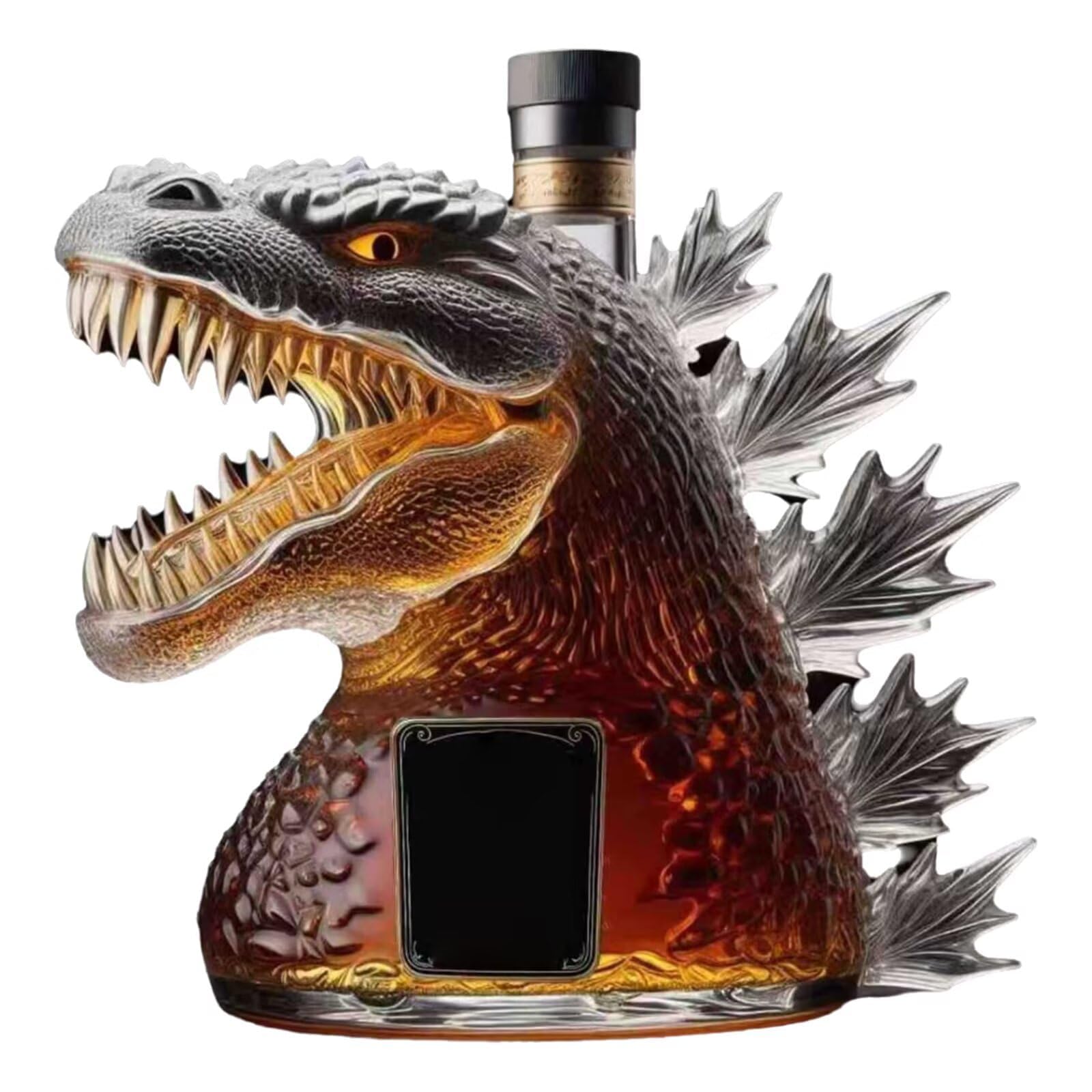 Men's Amber/Light 10Oz/300Ml Monster Whiskey Decanter, Dinosaur Statue Glass Wine Bottle, Creative Liquor Dispenser For Whiskey Lovers & Collectible Drinkware