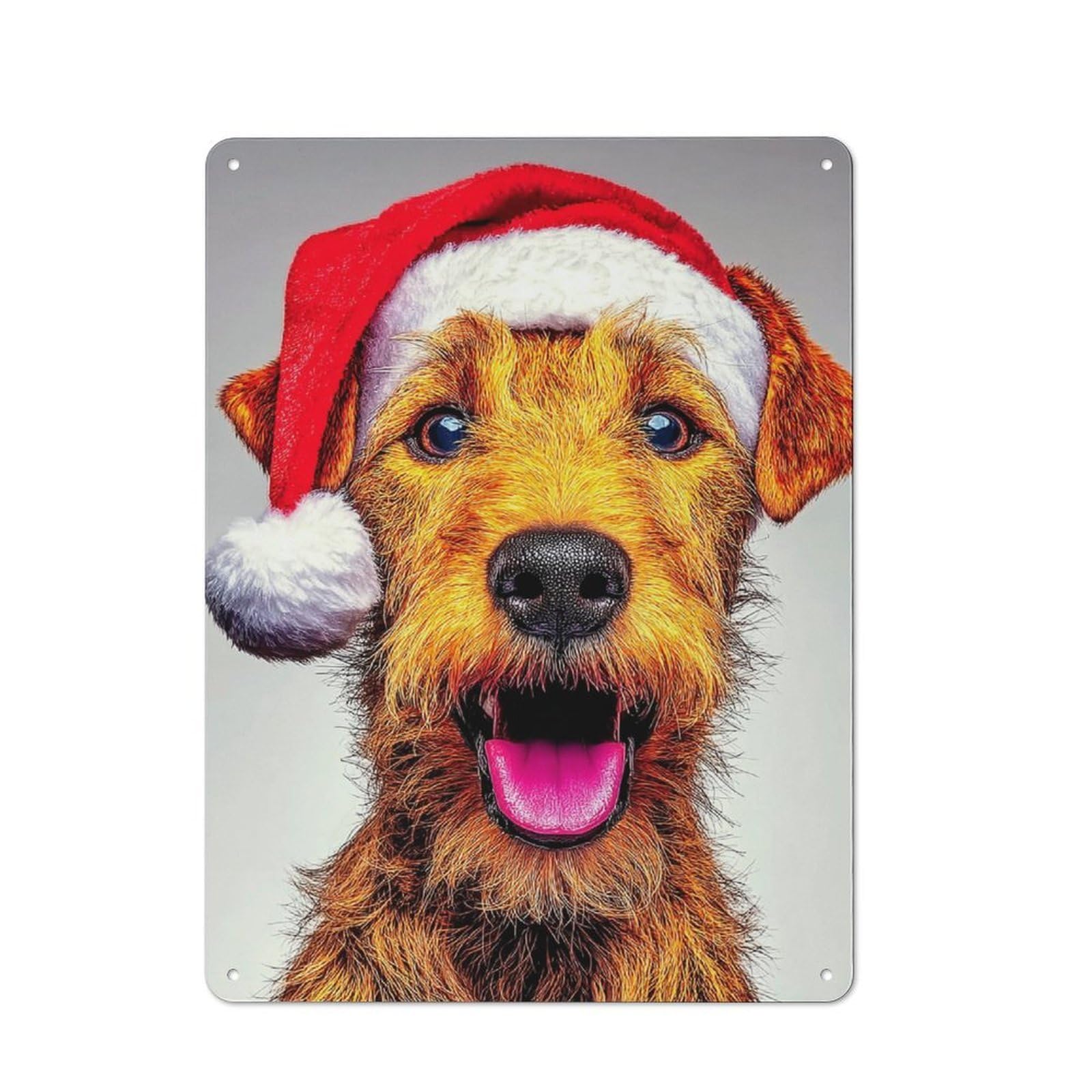 Junmoney Happy Dog In Santa Hat Vintage Bistro Metal Sign 40X30cm, Bistro Wall Plaque For Takeaway, Bar, Kitchen Or Counter Area