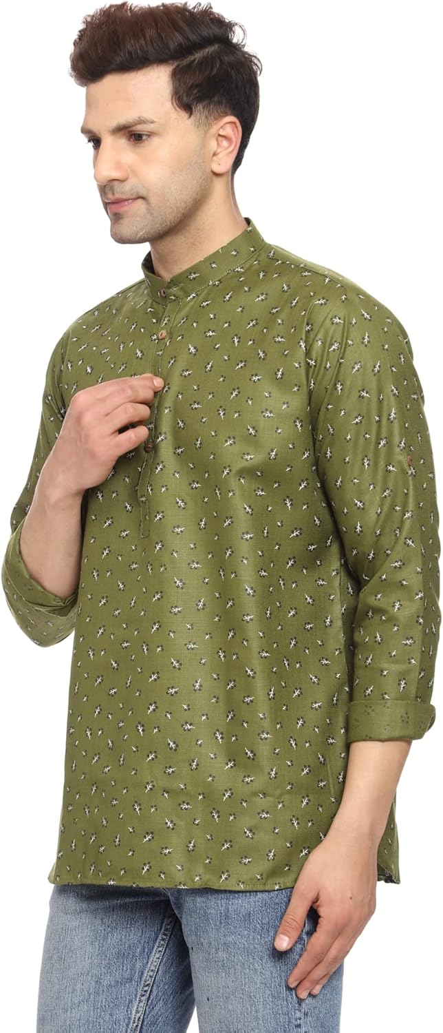 Men's Tunic Cotton Short Kurta Button Down Shirt Indian Clothing Casual Party Dress Gifts Items - Image 3