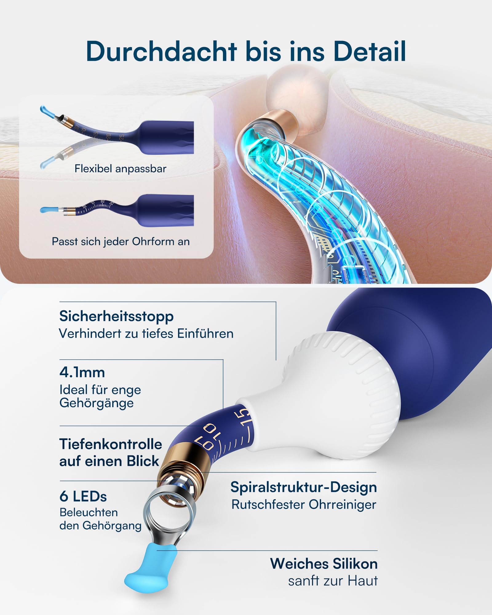 BEBIRD Ohrenschmalz Entferner Set mit Kamera, 1920P HD Flexibler Ohrreiniger mit Pinzette,Blau