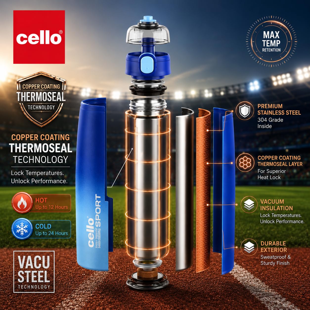 Cello Duro Nova Flask - Hot & Cold Stainless Steel -8