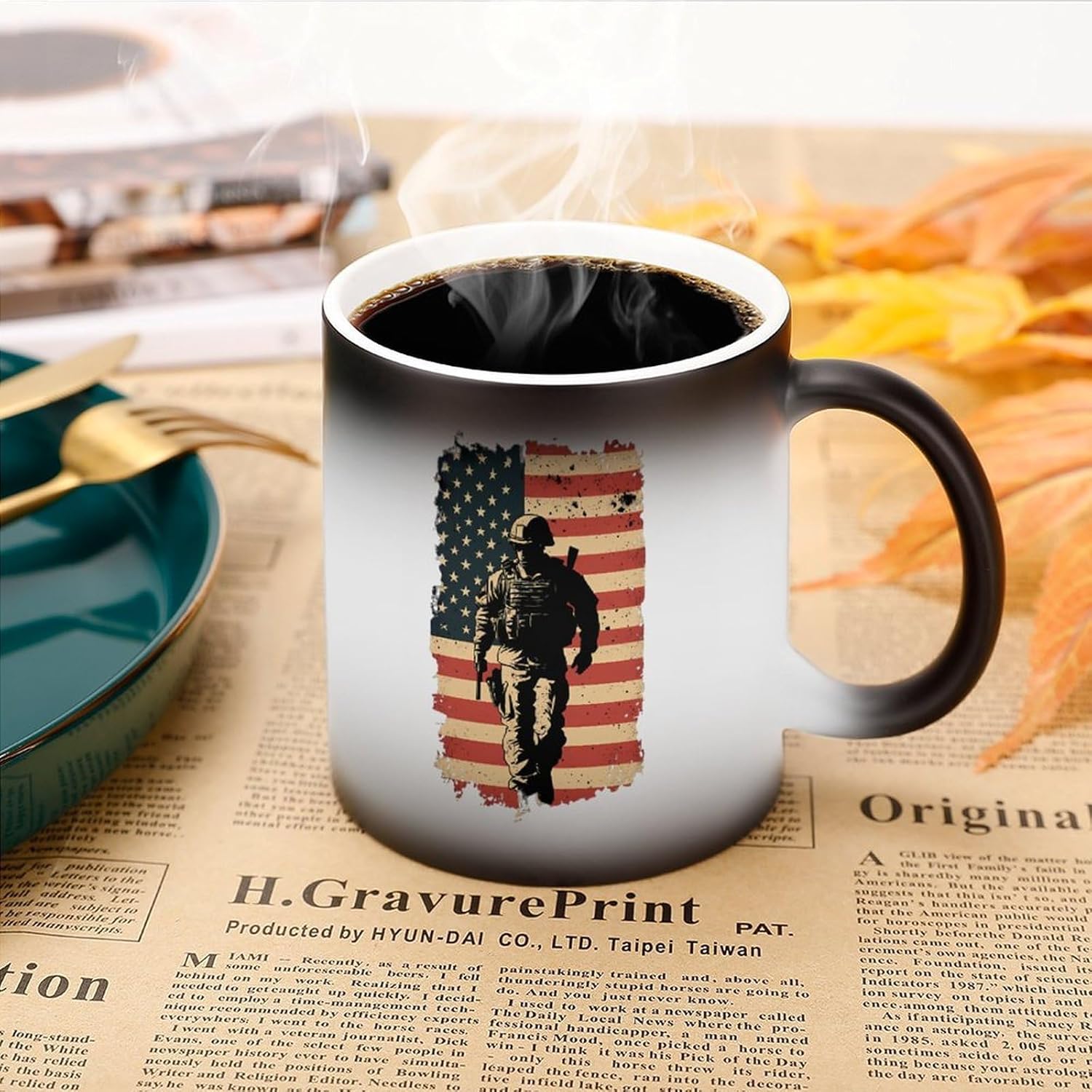 Solider And U.S. Flag Funny Color Changing Coffee Mug Ceramic Magic Cup Personalized Discoloration Tea Mugs