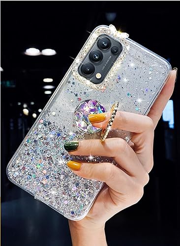 Miniatura 3 de Funda para Samsung Galaxy A14 para mujeres y niñas funda de TPU suave con purpurina de lujo con soporte de anillo de diamantes de imitación bonita
