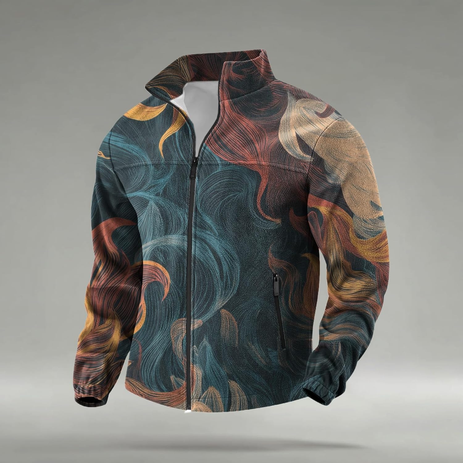 Mens Novelty Print Full-Zip Fleece Hoodie Big and Tall Stylish Trendy Casual Gym Training Warm Sweatshirt - Image 2