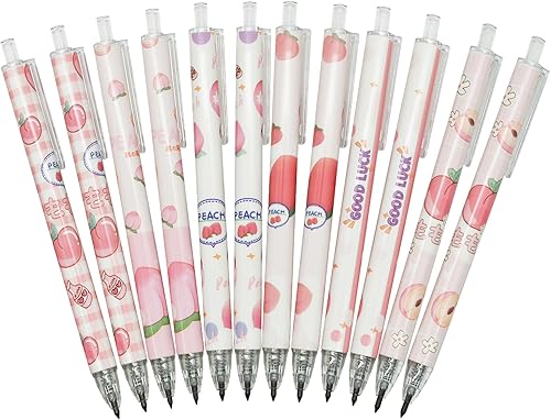 Miniatura 7 de Maydahui 12 lápices Kawaii Fruit Peach Everlasting Pencil retráctiles sin tinta de tecnología duradera, lápices mágicos para estudiantes, compañeros