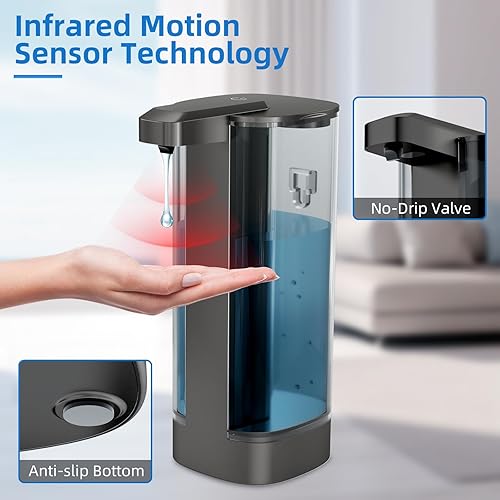 Miniatura 3 de Dispensador automático de jabón líquido de 17 onzas, dispensador de jabón para platos sin contacto IPX5, dispensador ajustable impermeable y