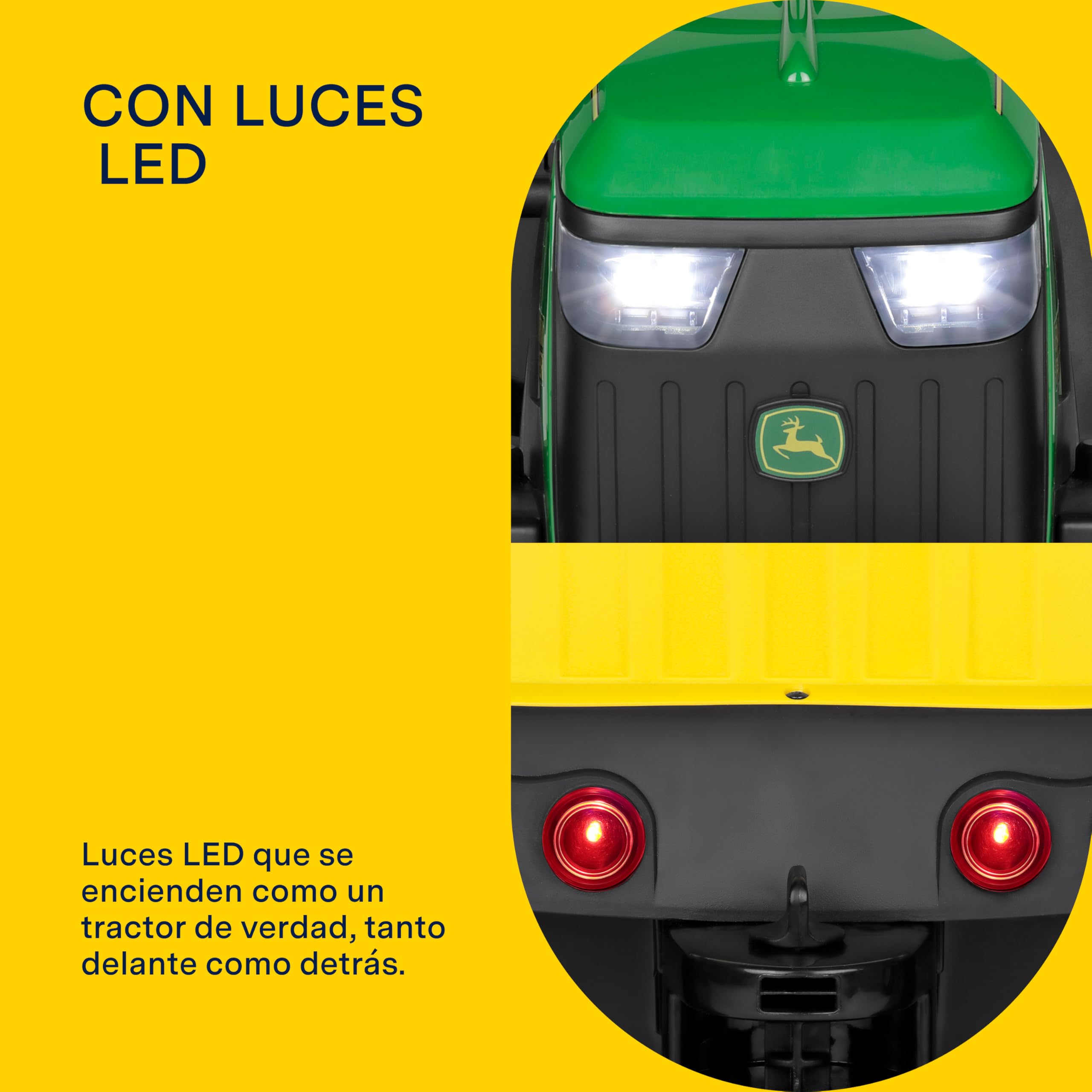 Peg John Deere Farm Power Tractor Eléctrico 12V para Niños con Mando a Distancia, Conducción Manual, Luces y Sonidos, Edad 18+ Meses