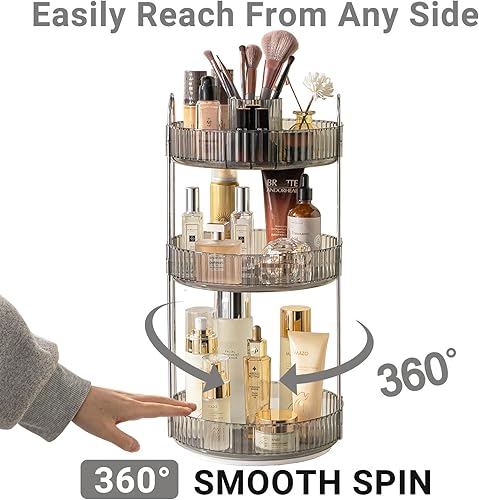 Miniatura 63 de Organizador de maquillaje giratorio de 360 grados para tocador, organizadores de cuidado de la piel de 2 niveles de gran capacidad, organizador