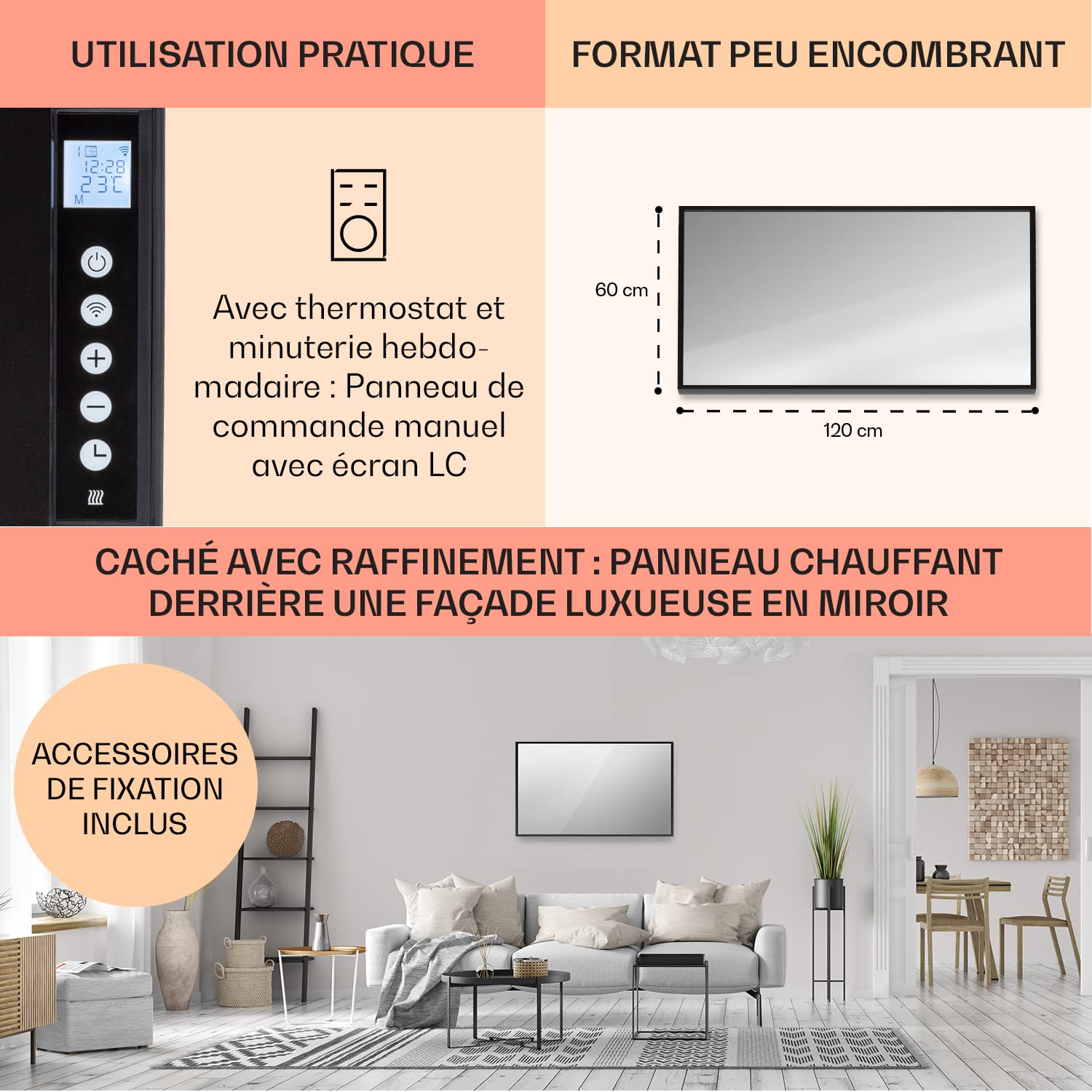 Klarstein Smart Chauffage Infrarouge, 750W Radiateur Electrique, Contrôle via APP Mobile WiFi, Détection de Fenêtre Ouverte, IP24, Chauffage Mural Salle de Bain, Thermostat, Econome, Sans CO2