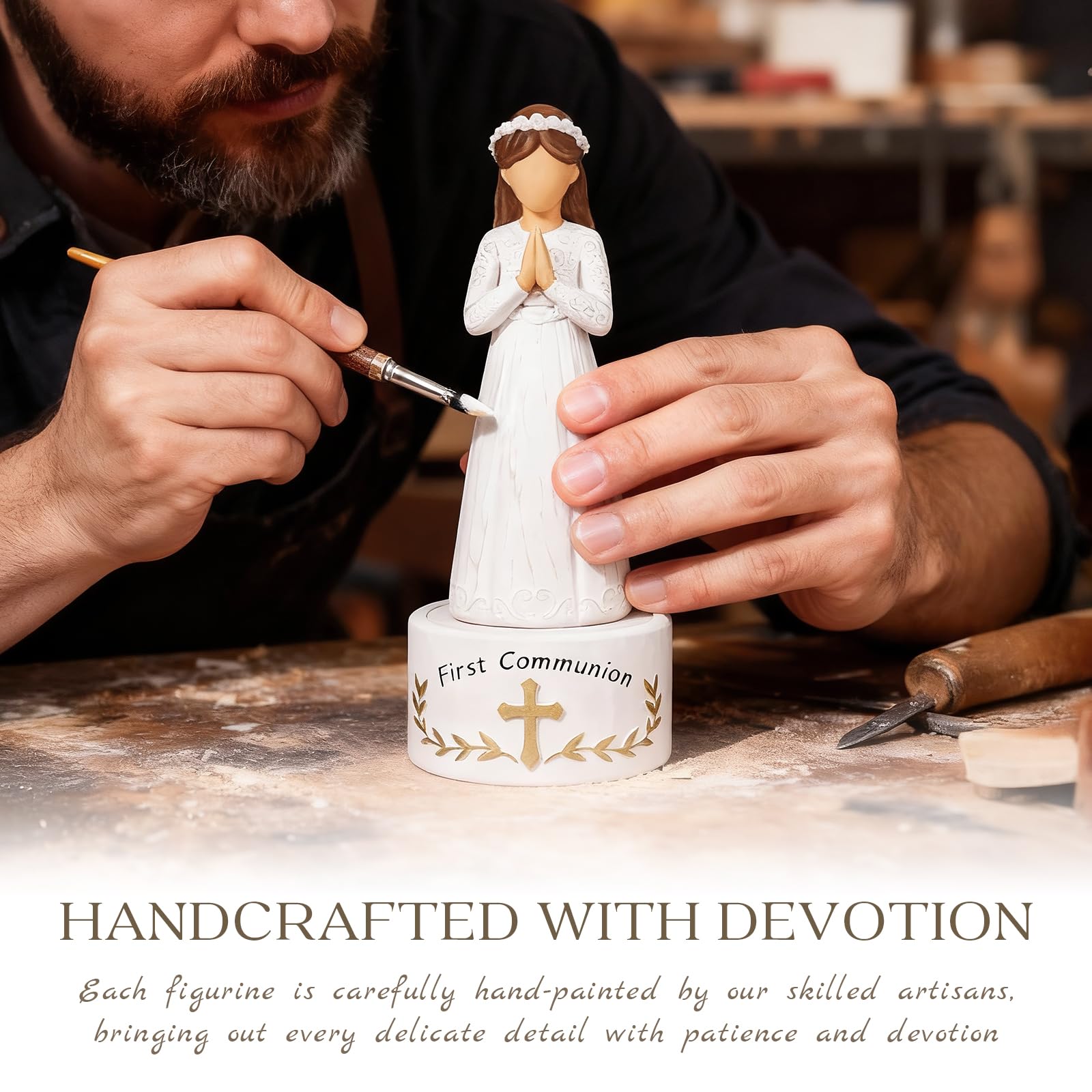 First Communion Gift for Girls—8.3'' First Holy Communion Girl Figurine with Keepsake Box, Thoughtful Catholic Gift for Daughter, Granddaughter, or Goddaughter, Meaningful Christian Present