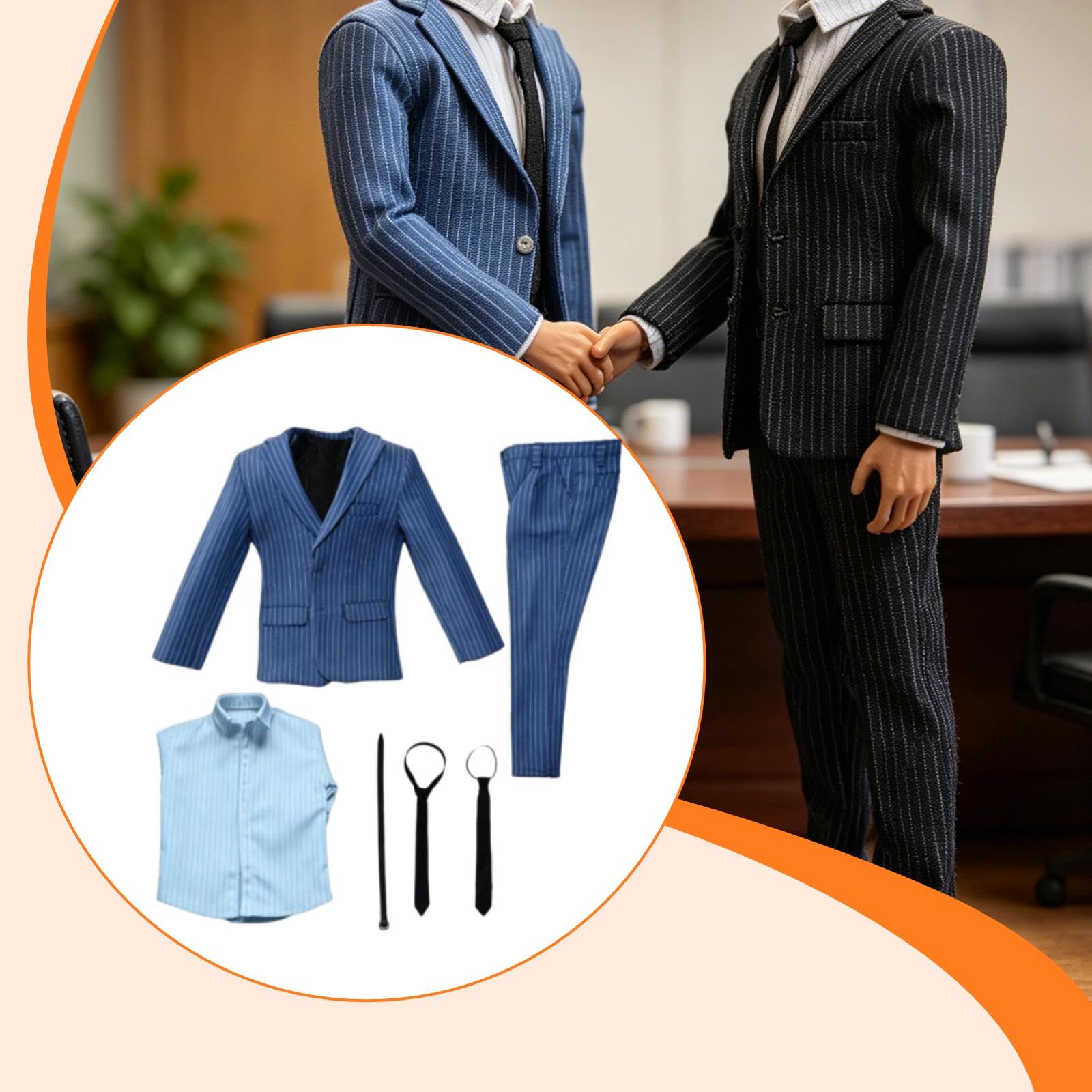 Puppenminiatur Mantel, Herrenanzug, Uniform Outfit, Jacke, Hose, Hemd, Krawatte, Gürtel, Realistisches Stoffmaterial, für Männliche Figuren Im Maßstab, Blau