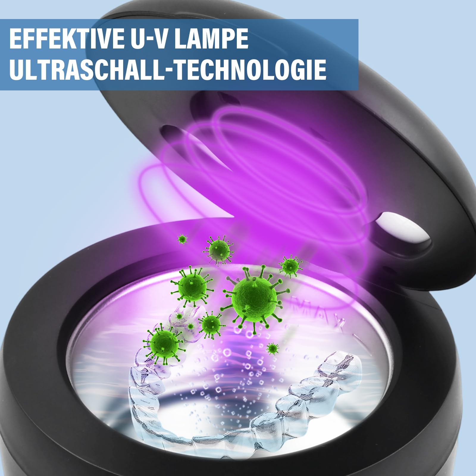 Ultrasonic Retainer Cleaner ultradźwiękowe urządzenie do czyszczenia zębów 45 kHz z promieniowaniem UV 25 W, ultradźwiękowe urządzenie do czyszczenia szyn dentystycznych, protez, kolor czarny