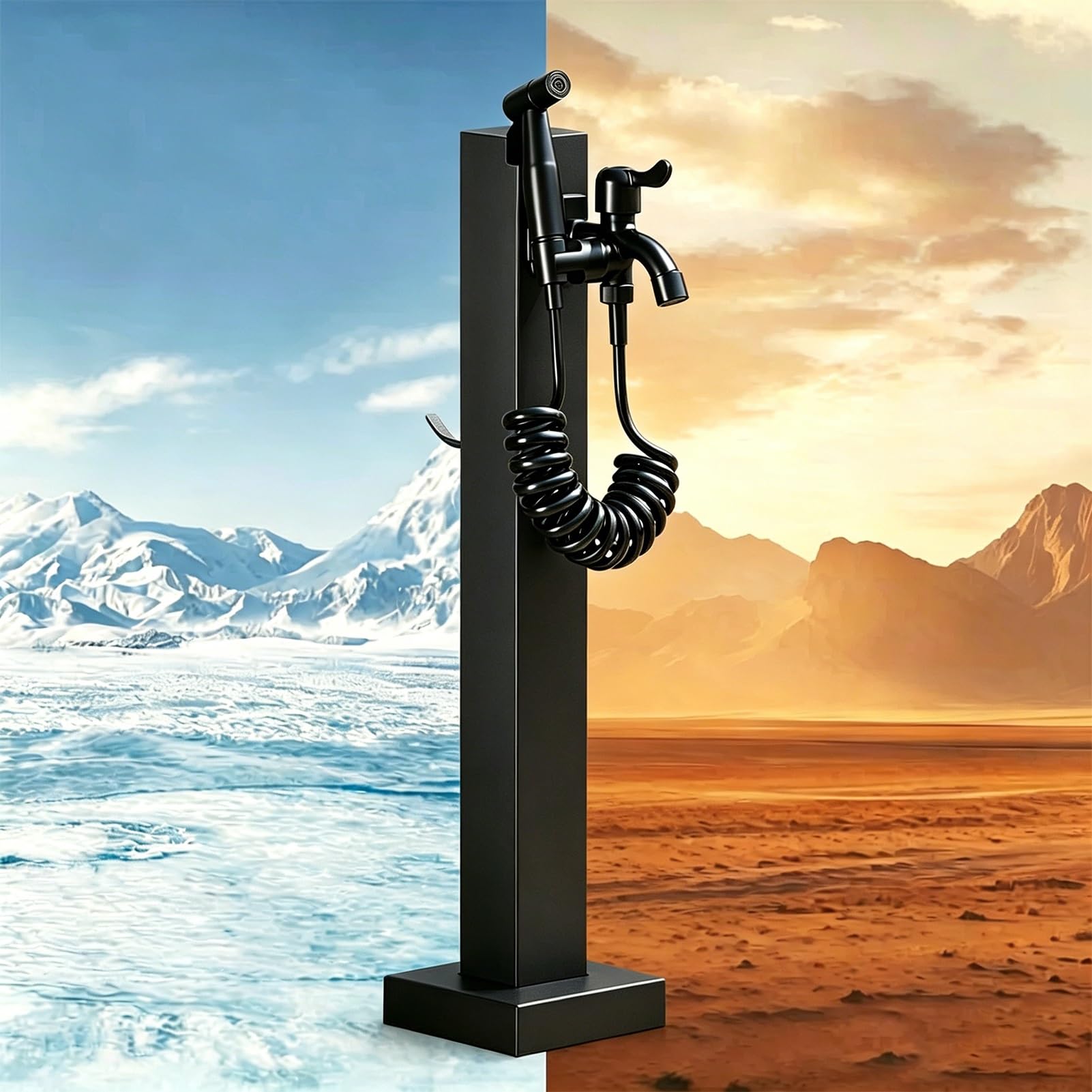 Grifo independiente exterior, columna de agua montada en el piso con soporte para manguera, grifo de jardín vertical negro hidrante de patio anticongelante para lavado de riego(B,Height: 60cm/23.6in)