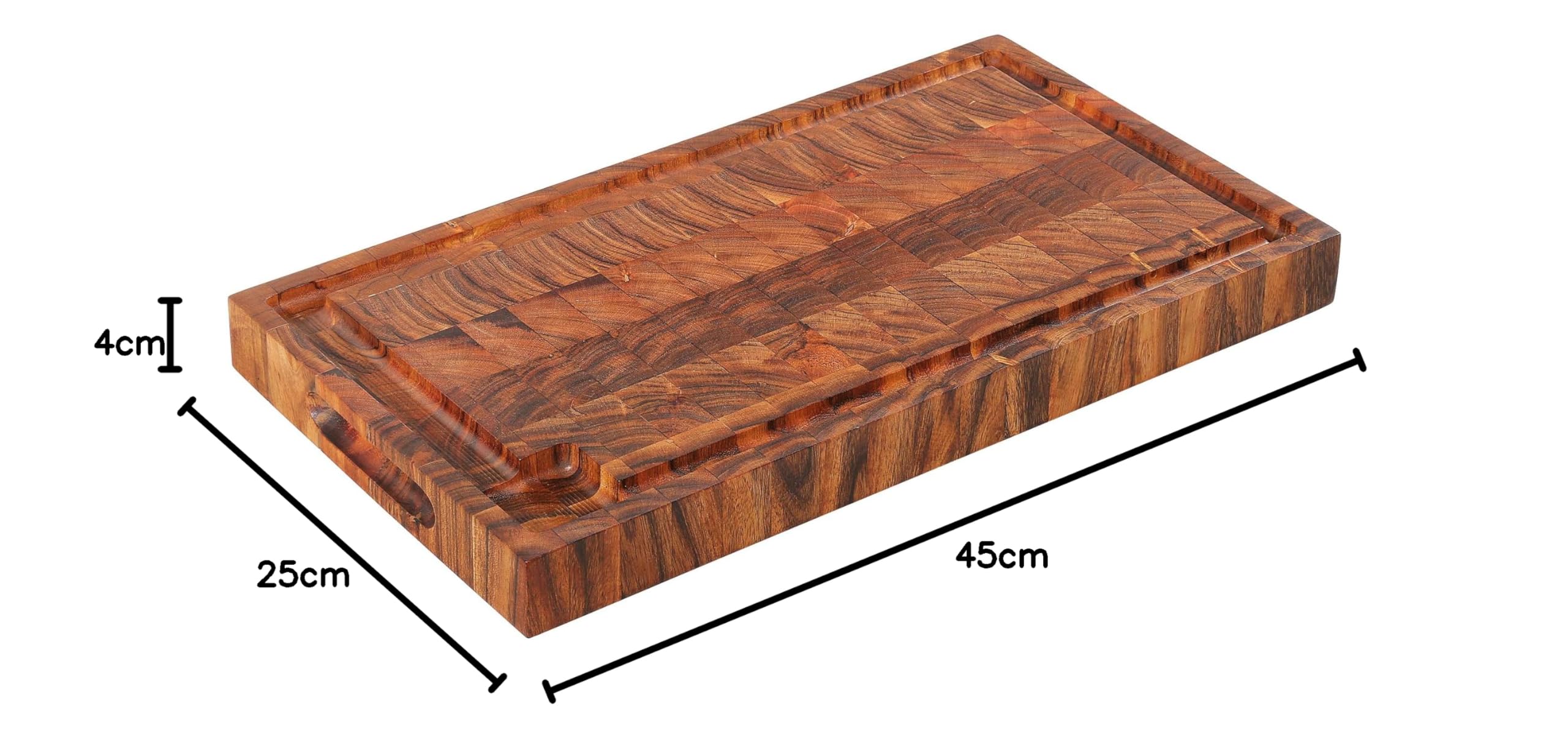 Zassenhaus Tranchierbrett, Saftrille, 45×25×4 cm, robustes Akazienholz | Messerfreundlicher Hackblock aus nachhaltigem Hartholz mit Griffmulden – pflegeleichtes, lebendiges Unikat.