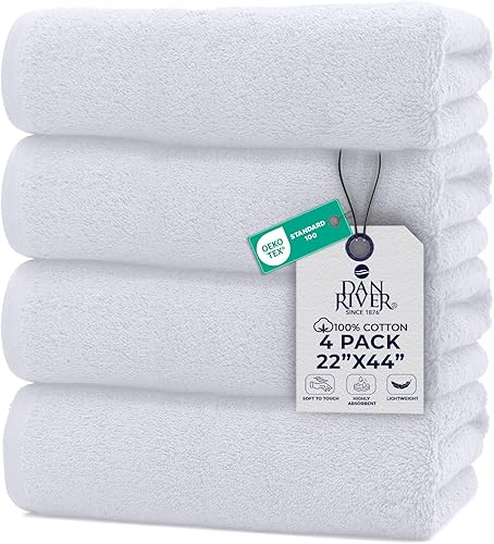 Vista 110 de DAN RIVER Juego de 4 toallas de baño, 27 x 54 pulgadas, 100% algodón, más grandes y ligeras, de secado rápido, súper suaves y absorbentes, toallas