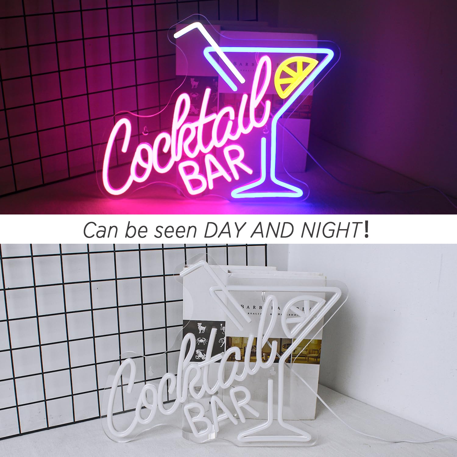 Horseneon Insegna al neon per bar di cocktail, insegna al neon LED per parete, insegna LED blu e rosa per bar di birra, grotta, club, pub, casa, ristorante, bar, decorazione