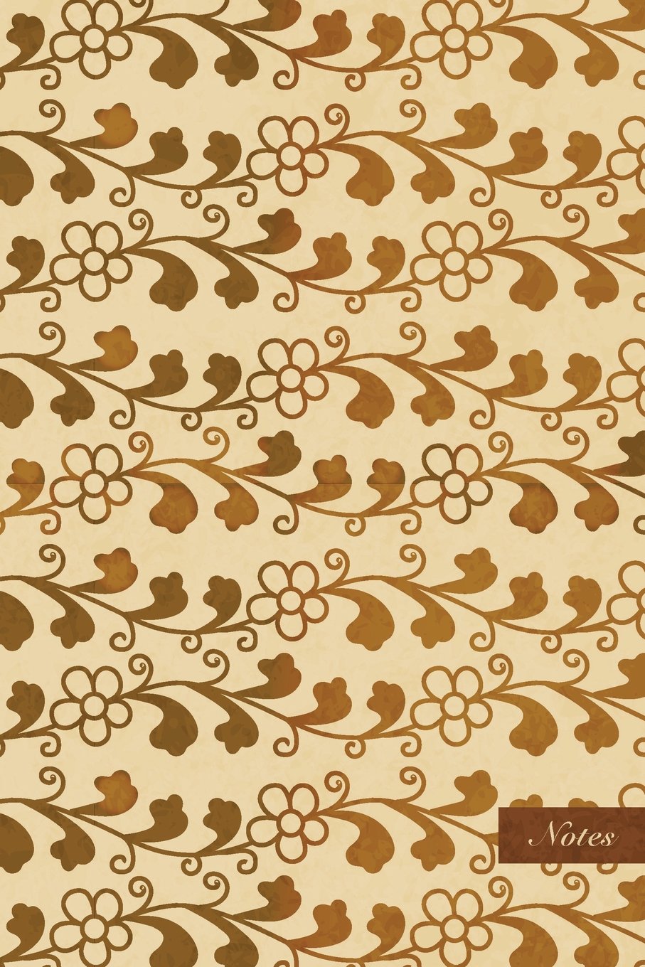 Notes: 6"x9" Unruled Blank Notebook - Spiral Curve Wave Plant Leaf Vine Flower - Retro Brown Worn Out Vintage Seamless Pattern Cover. Matte Softcover And Cream Interior Papers.