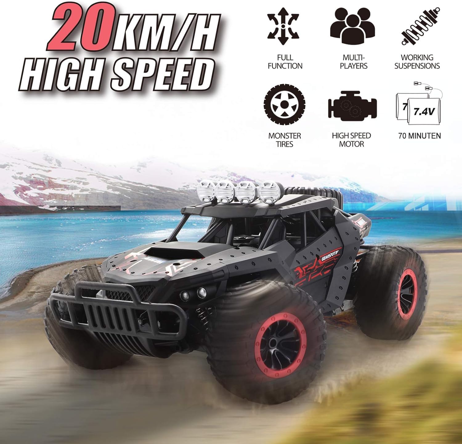 Macchina Telecomandata 2,4GHz con Due Batterie di 70 minuti Auto Telecomandata Alta Velocità Off Road Vehicle 20KM / H RC Auto 1:16 di Tutto Terreno,Perfetto Regalo per Bambini e Ragazzi