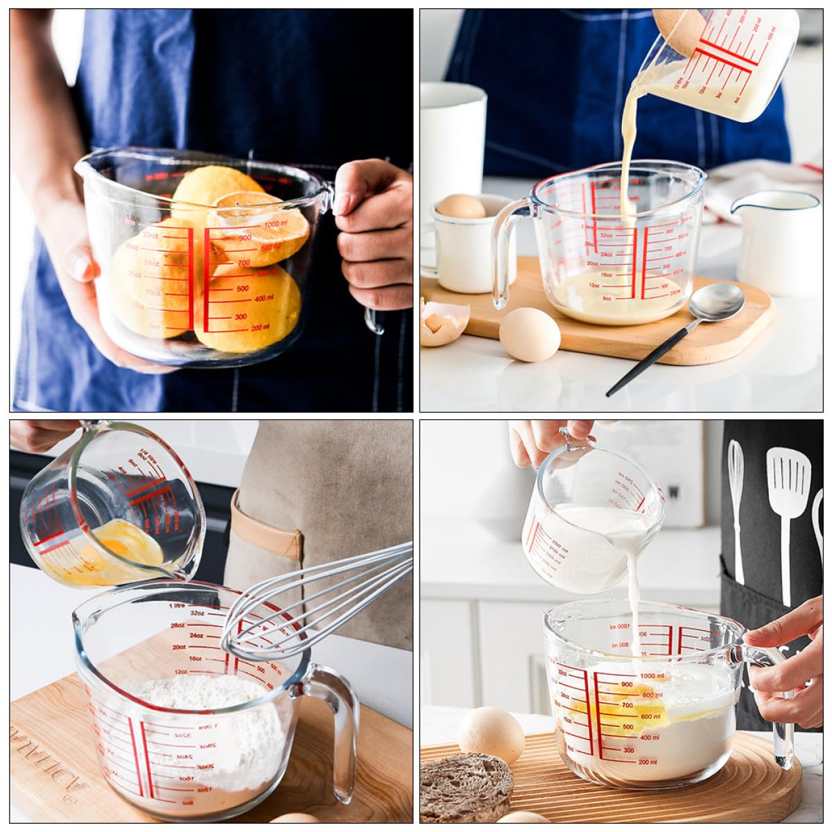 Messbecher aus Glas mit Ausguss Temperaturbeständig und Leicht Rundes Backwerkzeug für Heimgebrauch und Bäckereien 1 Stück