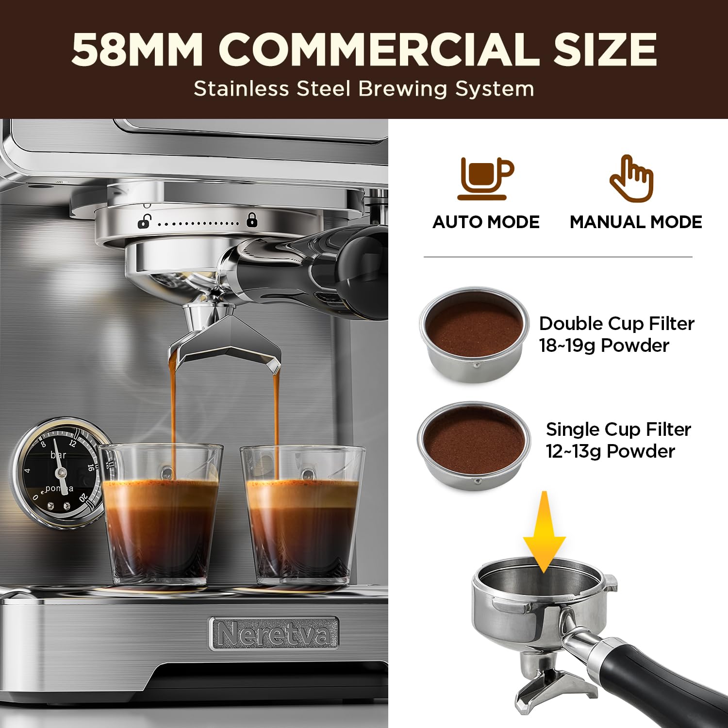 Amazon | Neretva Espresso Machine, 15 Bar LCD Display Espresso