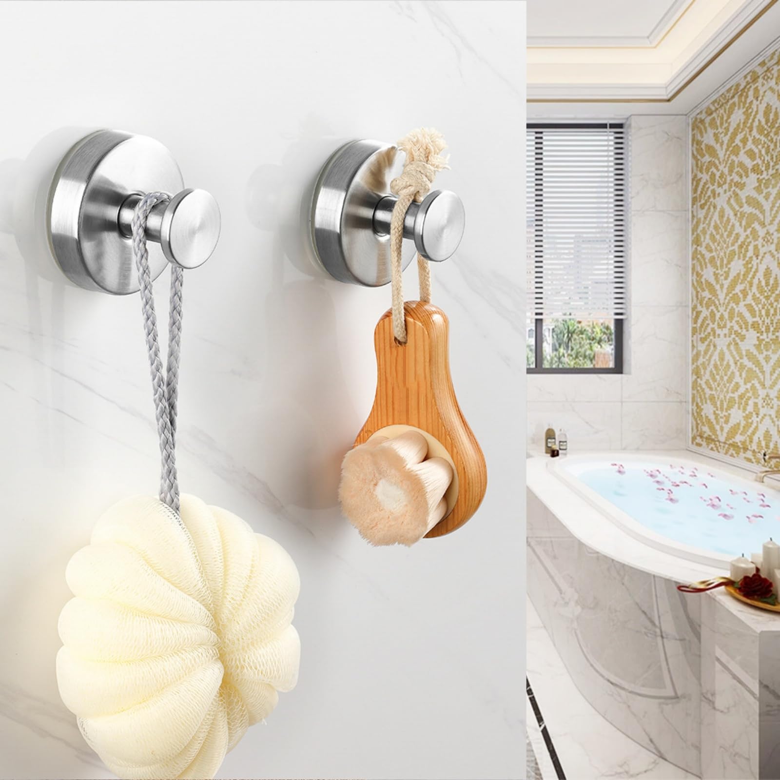 4 ganci a ventosa, ganci ventosa, rimovibili senza fori, ganci per asciugamani, in acciaio inox, per cucina, bagno, finestra liscia, vetro (argento)
