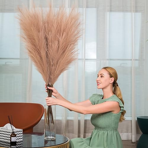 Miniatura 4 de Decoración de hierba de las pampas alta, 43 pulgadas43.3 in, 6 tallos grandes, ramas de hierba de pompas, arreglo floral bohemio a granel para