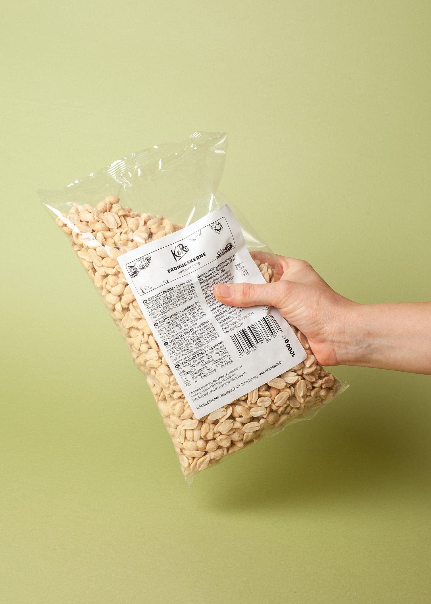 KoRo - Cacahuetes tostados sin sal ni aceite 1kg - gran paquete de cacahuetes naturales tostados sin sal, aditivos artificiales ni aceite