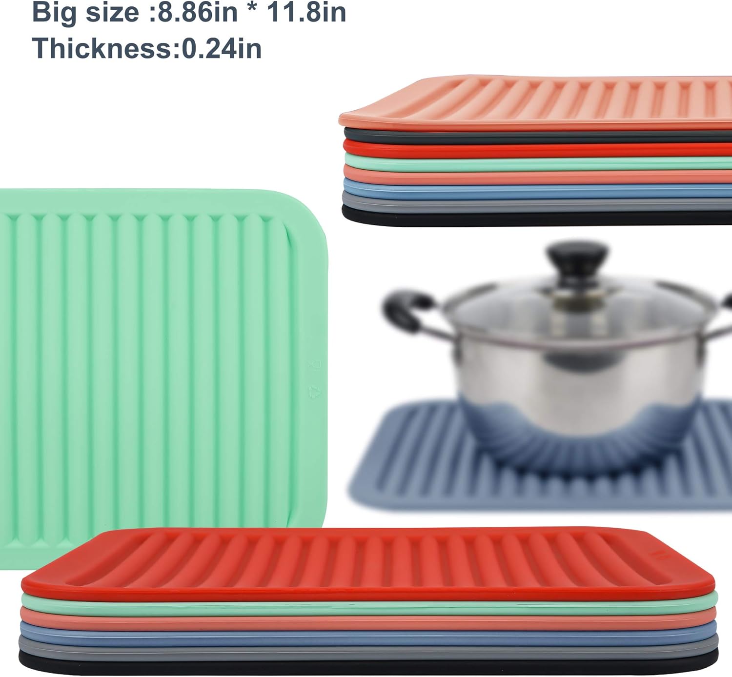 Bеѕt Sеllеr Silicone Trivets for Hot Pots and Pans, Multi-Purpose Trivets Mats, Heat Resistant Silicone Trivets, Soft & Flexible Hot Pads for Kitchen Counter, Durable trivets (9x12) 2 Pack, Blue