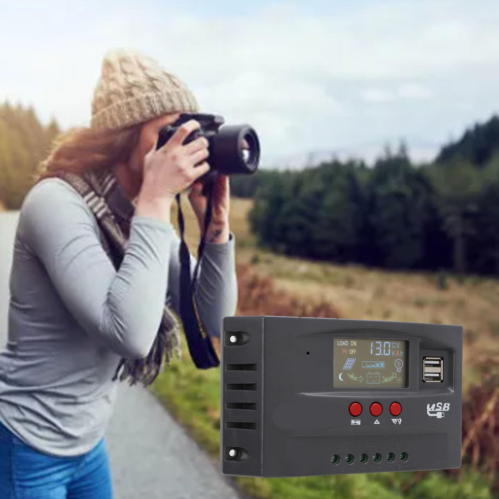 Controlador de Carga Solar MPPT, Regulador Inteligente, Pantalla LCD Eficiente para Yates Al Aire Libre, Energía Solar de 12V y 24V (100A)