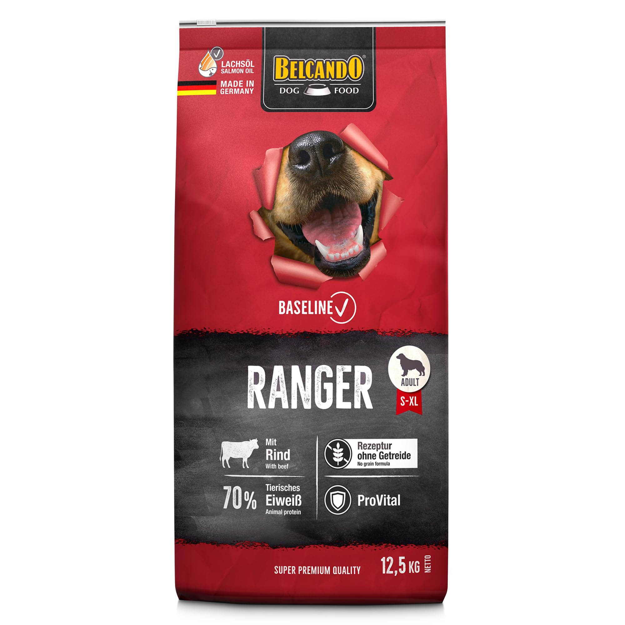 BELCANDO Baseline Ranger [12,5kg] Getreidefreies Trockenfutter für Hunde | Alleinfuttermittel für Erwachsene Hunde | Geeignet für alle Rassen