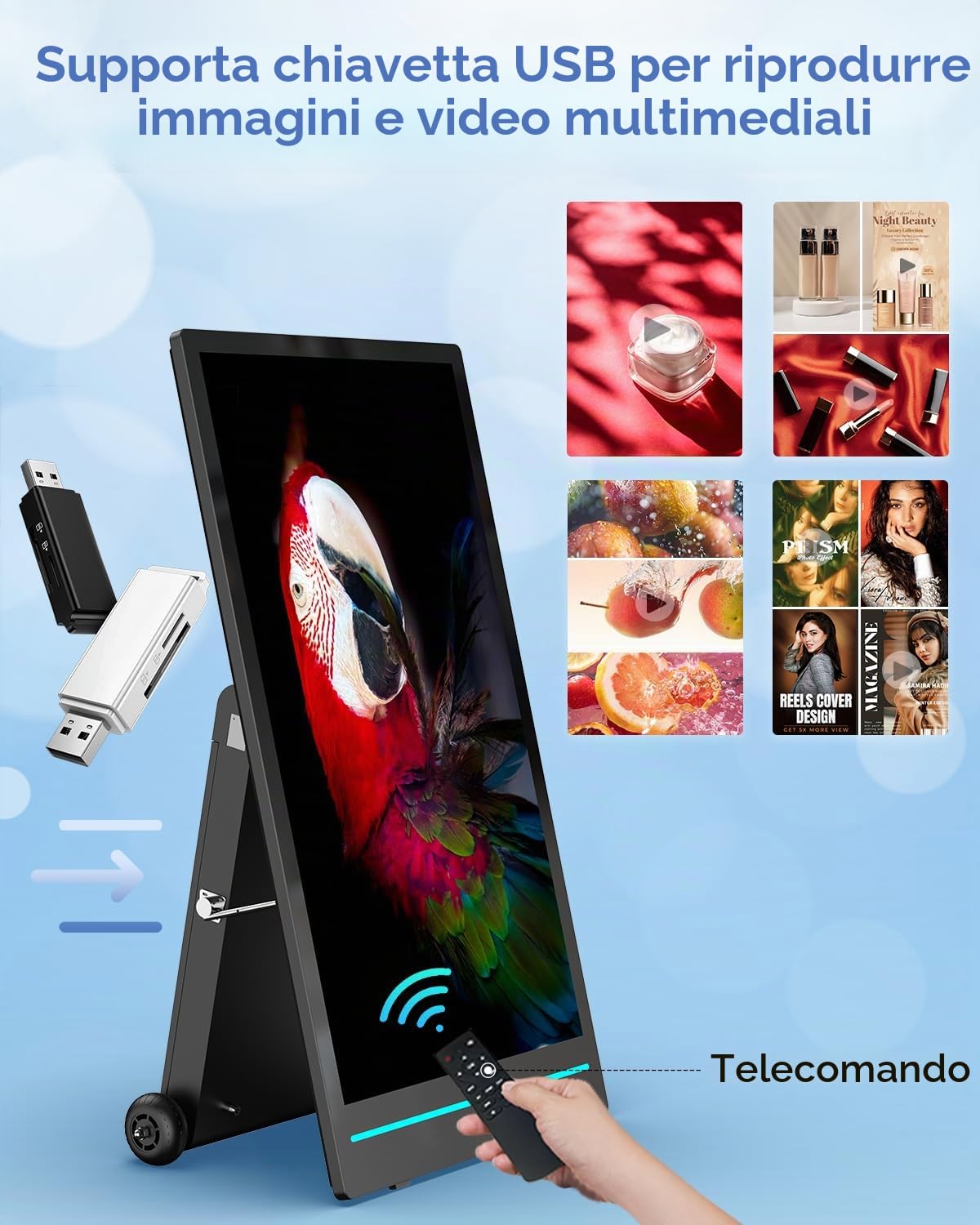 Totem Pubblicitario Digitale da Esterno 55", Schermo Pubblicitario Alta Luminosità 2000 Nits con Batteria 10h, Stop-Trottoir Impermeabile IP65 per Ristorazione
