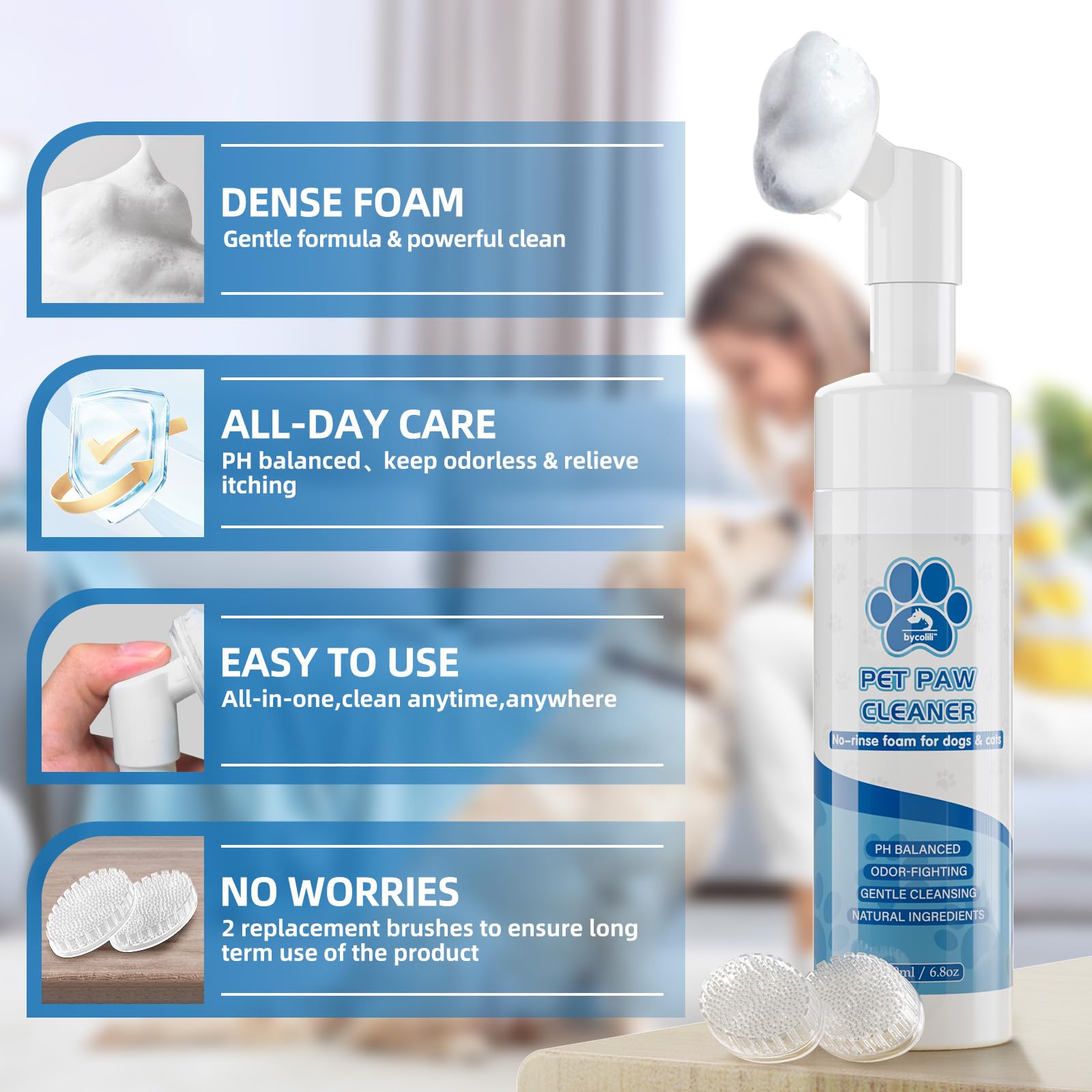 Bycolili Paw Cleaner & Balm Kit For Dogs & Cats – No-Rinse Foam & Natural Balm For Dry Paws