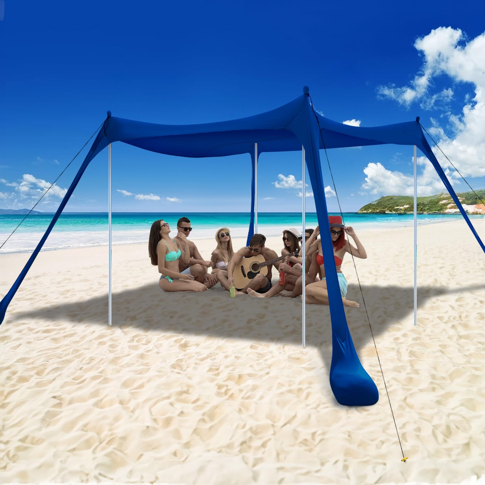 COMMOUDS Beach Tent Sun Shelter - UPF50+ Pop Up Beach Canopy with Sandbags & Sand Shovel & Windproof Poles, Portable Sun Shade for Beach, Camping,