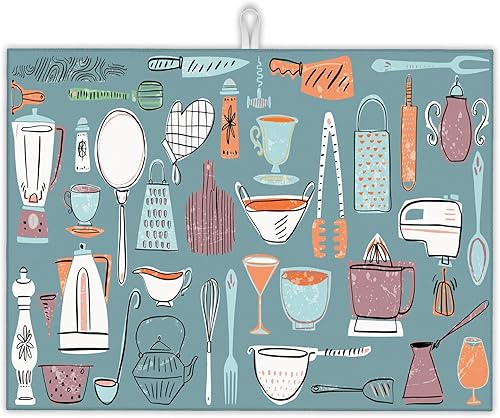UIUPRO Juego de utensilios de cocina de 18 x 24 pulgadas, tapete de secado de platos para encimera de cocina, microfibra ultra absorbente, cafetera,