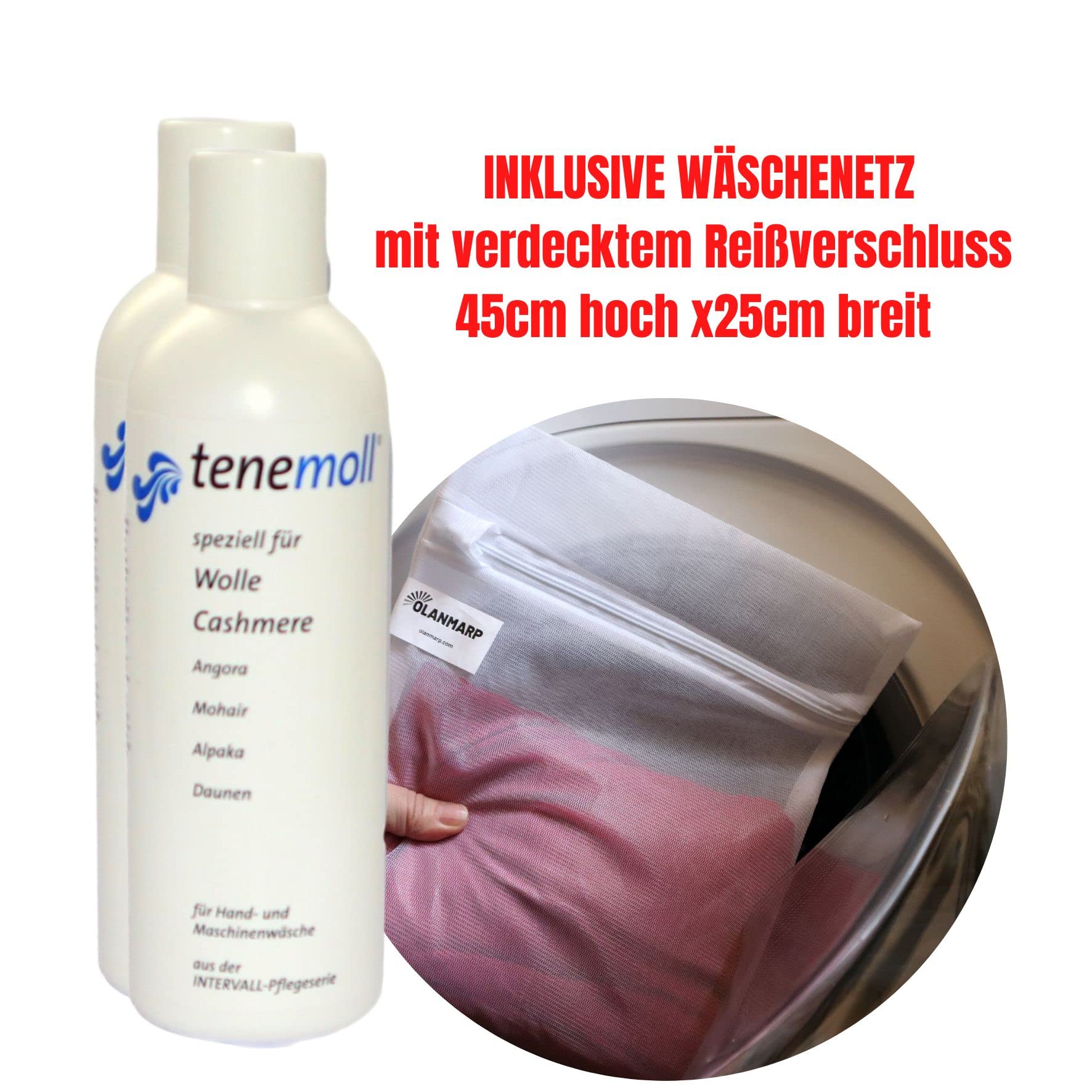 Detersivo lana concentrato Tenemoll liquido – con sacchetto per bucato Olanmarp, per lana e capi delicati, lavaggio a mano e in lavatrice, detersivo delicato (480ml)