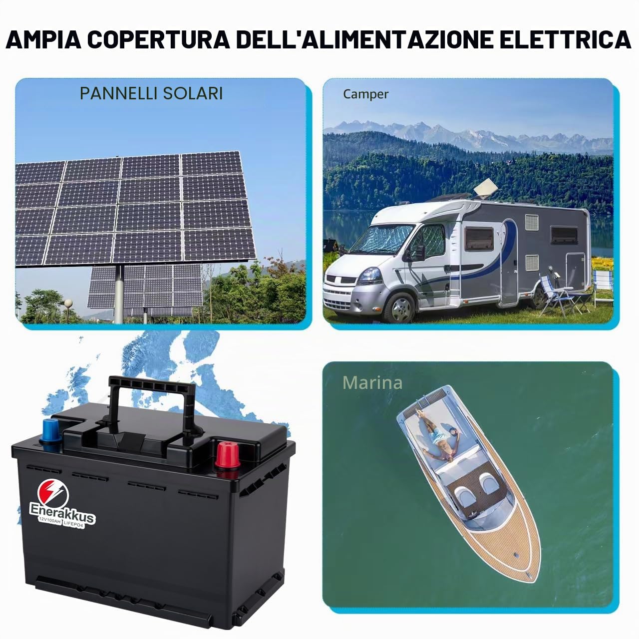 Batteria al litio LiFePO4 da 100 Ah 12 V, 100 Ah con batteria al litio integrata da 100 ABMS, batteria adatta per motore a traina, batterie solari, camper