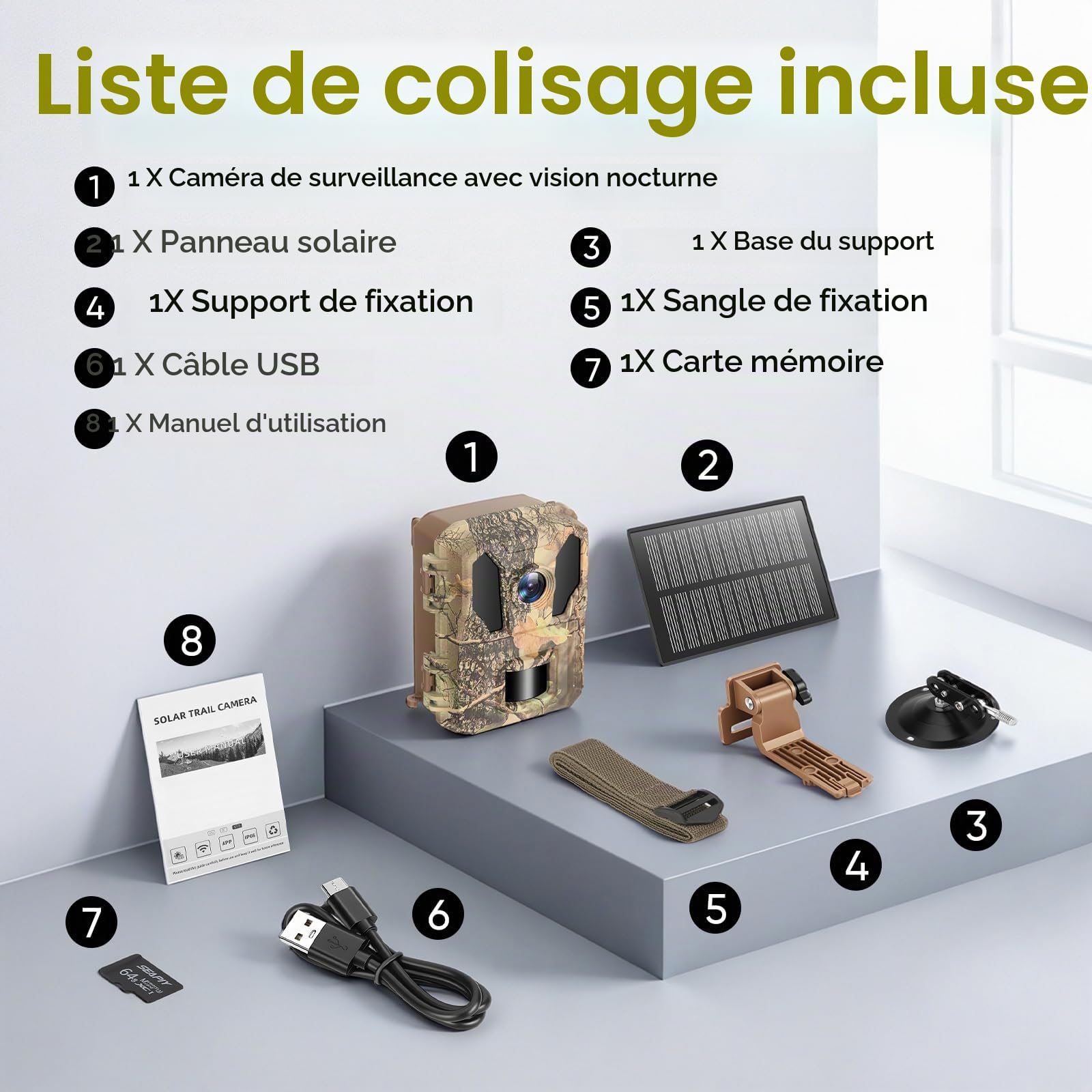 MYPIN Caméra de Chasse 4K 64MP avec WiFi, Énergie Solaire et Vision Nocturne | Batterie Integrée 5000mAh, Étanche IP66, Détection de Mouvement | Carte Mémoire 64GB Incluse