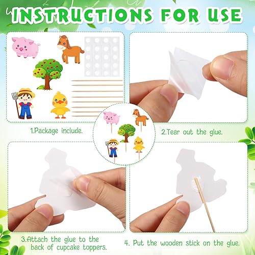 Miniatura 6 de Gersoniel 49 piezas de decoración para tartas de animales de granja, decoraciones de fiesta temática de granja, lindos animales, para cupcakes, para