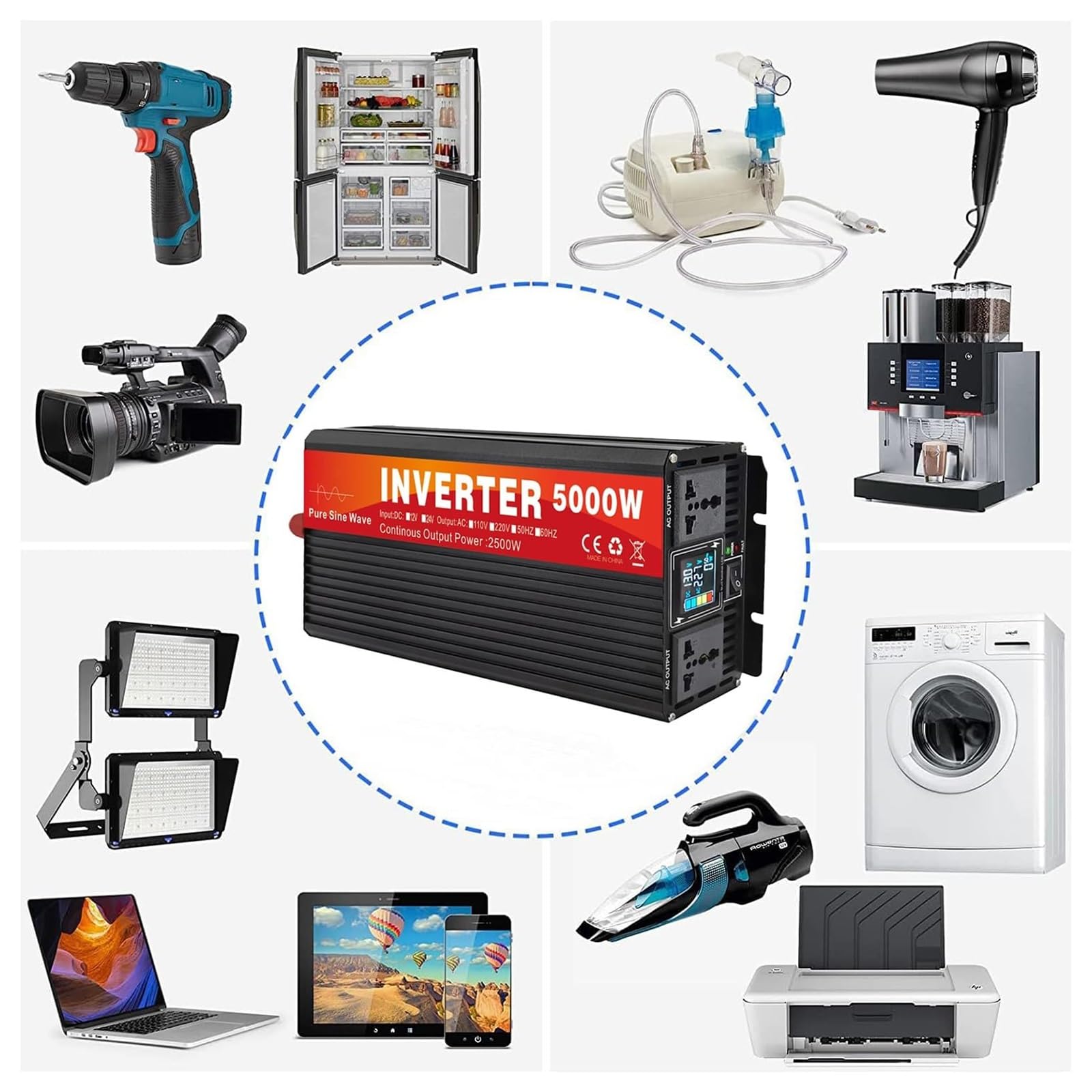 Inverter Solare, Convertitore Per Auto, Inverter A Onda Sinusoidale Pura | Prese Ca E Display Lcd, Inverter 48V Cc A Ca A Onda Sinusoidale Pura, Inverter Collegabili In Parallelo(4000W)