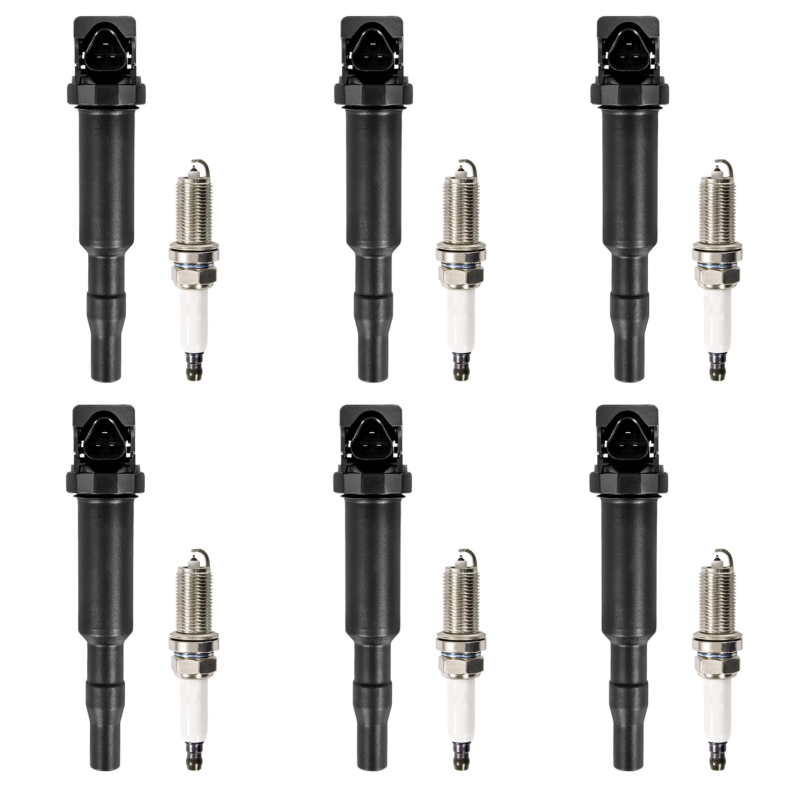 Set of 6 Ignition Coil Packs & Spark Plugs Compatible with