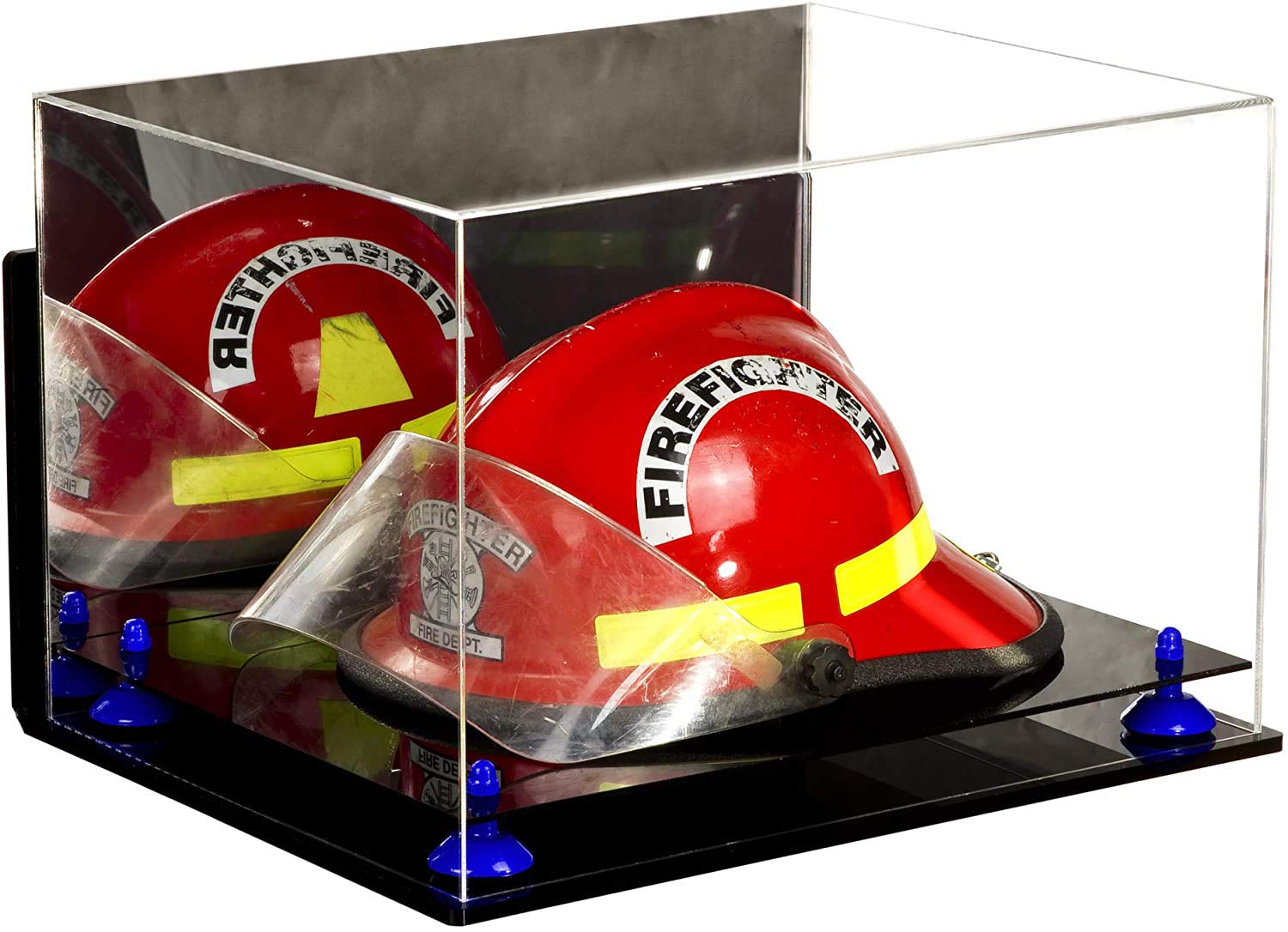 Better Display Cases Wszechstronna szafka akrylowa – duża prostokątna skrzynka z lustrem, granatowe podnośniki, uchwyt ścienny i czarna podstawa 40 x 40 x 40 cm (V60/A014)