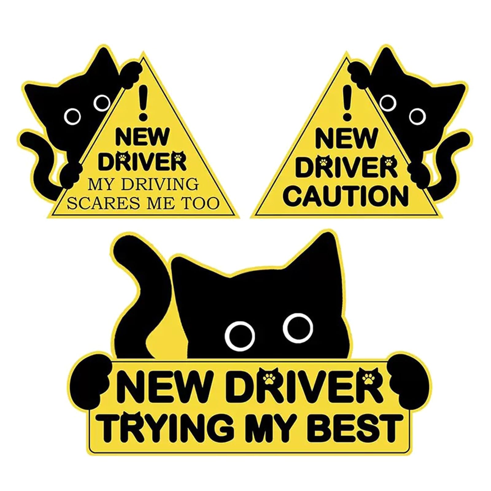 3Pcs Decorative Reflective Decals Funny Black Cats Sticker Automotive New Driver Warning Sign Vehicle Reflective Stickers