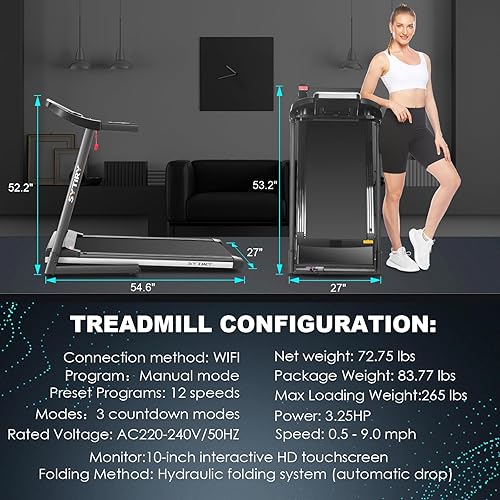 Miniatura 7 de SYTIRY Folding Treadmills for Home with 10" HD TV Touchscreen,3.25HP Smart Treadmill with Incline,WiFi Connection,3D Virtual Sports